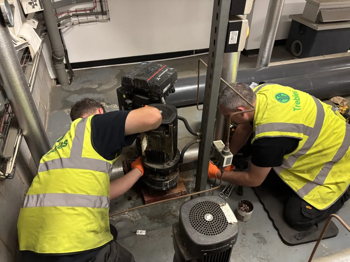 Trebles engineers carrying out pump booster set repair on site